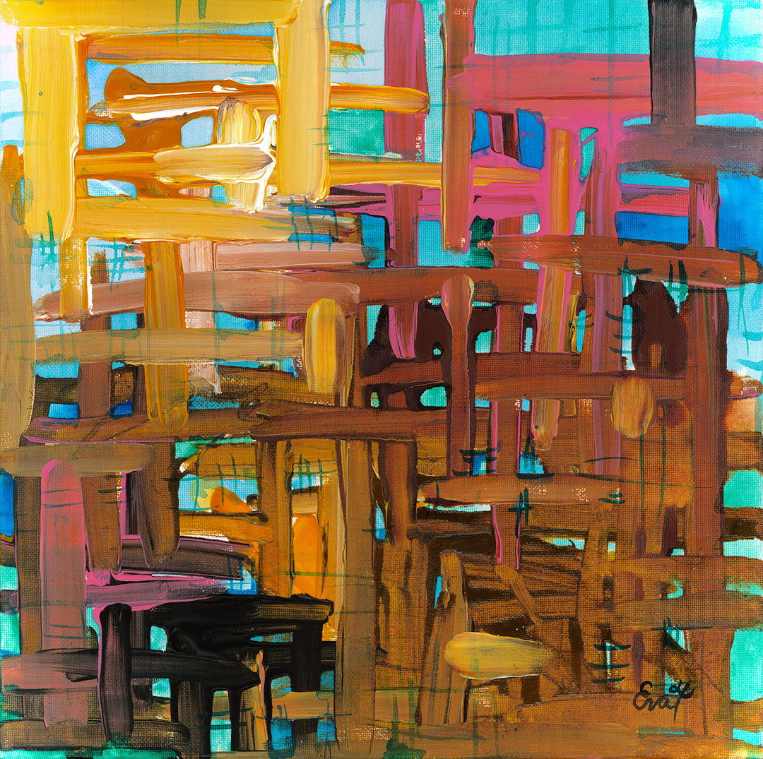 Pink Brown Yellow Abstract - original painting