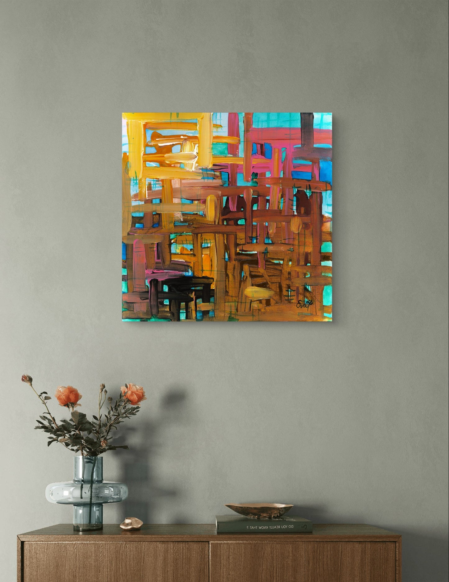 Pink Brown Yellow Abstract - original painting