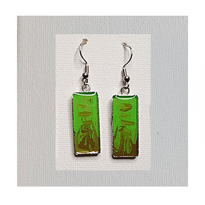 Wearable Art Earrings, One-of-a-kind (Green / Gold)