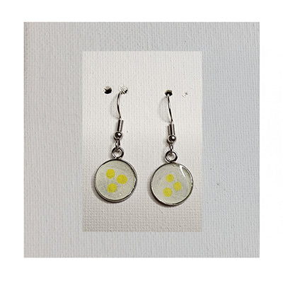 Wearable Art Earrings, One-of-a-kind (White / Yellow Dots)