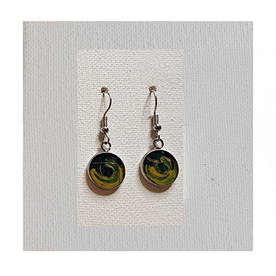 Wearable Art Earrings, One-of-a-kind (Dark-Teal / Yellow Ochre)